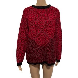 Vintage 80’s USA Made Long Sleeve Red Black Geometric Pattern Crew Neck Sweater